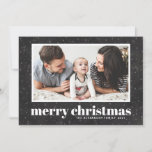 Bold Typography Chalkboard Merry Christmas Photo Holiday Card<br><div class="desc">Merry Christmas! Celebrate the holidays with this classic holiday flat card. It features retro bold typography and snow and snowflakes pattern on a faux chalkboard background. Personalize by adding names,  greeting and photo.</div>