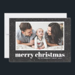Bold Typography Chalkboard Merry Christmas Photo Holiday Card<br><div class="desc">Merry Christmas! Celebrate the holidays with this classic holiday flat card. It features retro bold typography and snow and snowflakes pattern on a faux chalkboard background. Personalize by adding names,  greeting and photo.</div>