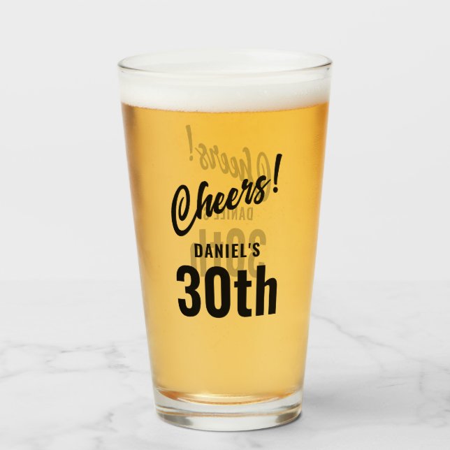 Bold Typography Cheers Name 30th Birthday Glass (Front Filled)