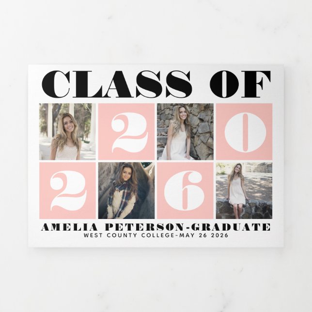 Bold typography Class of 2025 photo collage blush Tri-Fold Announcement (Cover)