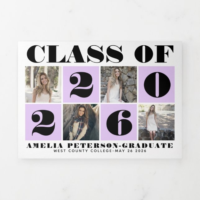 Bold typography Class of 2025 photo collage purple Tri-Fold Announcement (Cover)