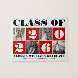 Bold typography Class of 2026 photo collage red Jigsaw Puzzle