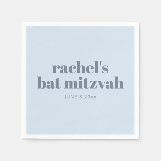 Bold Typography Cool Soft Blue Bat Mitzvah Name Napkin (Front)