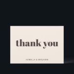 Bold Typography Cream Brown Custom Wedding Flat Thank You Card<br><div class="desc">This personalized wedding thank you flat card features a soft ivory background with warm brown typography and a clean, modern message on the front. Customize the names to create a simple, polished way to thank guests for celebrating or sending thoughtful gifts. The flat format offers a streamlined look that pairs...</div>