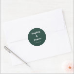 Bold Typography Emerald Green Minimalist Wedding Classic Round Sticker<br><div class="desc">Easily personalize by replacing each info. Make sure to check the preview before adding to cart. View the collection link on this page to see all of the matching items in this design</div>