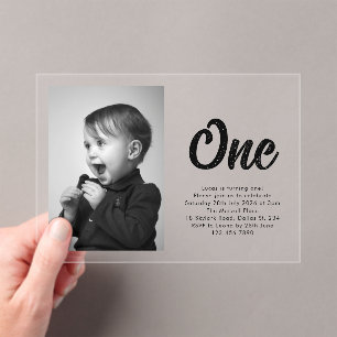 Bold Typography First Birthday Photo Acrylic Invitations
