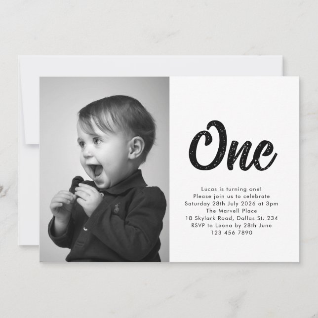Bold Typography First Birthday Photo Invitation (Front)