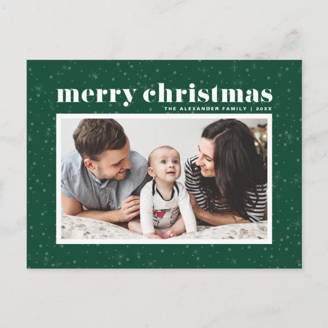 Bold Typography Green Merry Christmas Photo Holiday Postcard (Front)