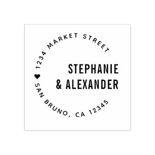 Bold Typography & Heart Newly Weds Return Address Rubber Stamp