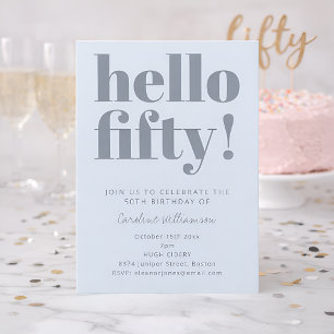 Bold Typography Icy Blue Modern 50th Birthday Invitation