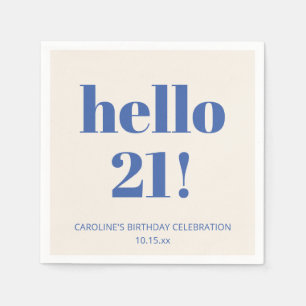 Bold Typography Ivory Blue Modern 21st Birthday  Napkin