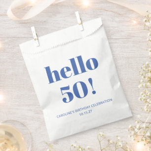 Bold Typography Ivory Blue Modern 50th Birthday Favour Bag