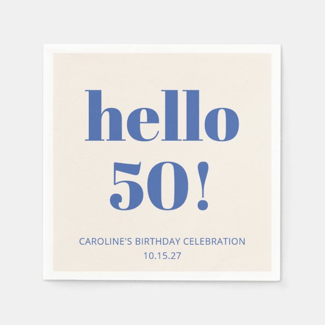 Bold Typography Ivory Blue Modern 50th Birthday  Napkin (Front)