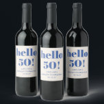 Bold Typography Ivory Blue Modern 50th Birthday  Wine Label<br><div class="desc">Bold Typography Ivory and Blue Modern 50th Birthday Party Custom Wine Label</div>