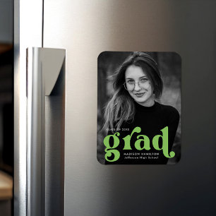 Bold Typography Lime Green Photo Graduation Magnet