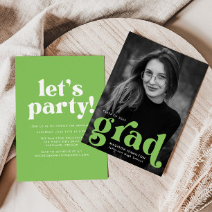 Bold Typography Lime Green Photo Graduation Party Invitation
