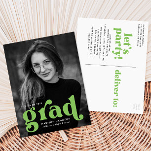 Bold Typography Lime Green Photo Graduation Party Invitation Postcard