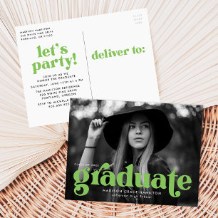 Bold Typography Lime Green Photo Graduation Party Invitation Postcard