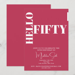 Bold Typography Magenta Modern 50th Birthday Invitation