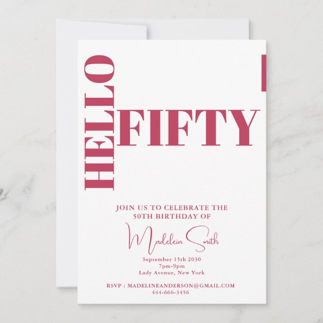 Bold Typography Magenta Modern 50th Birthday Invitation (Front)