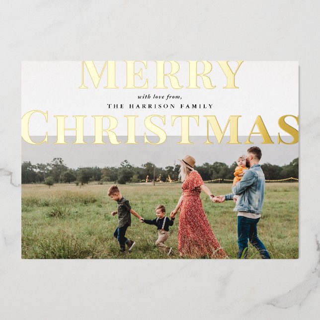 Bold Typography Merry Christmas Photo Foil Holiday Card (Front)