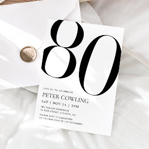 Bold Typography Minimalist 80th Birthday Invitation