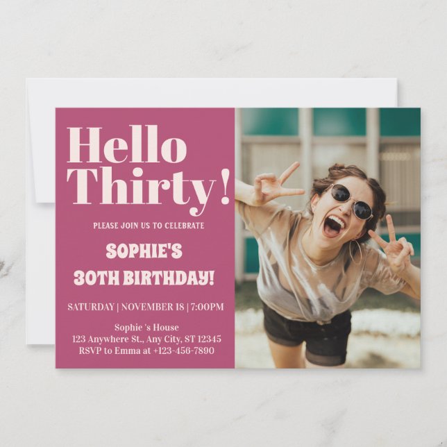 Bold Typography Modern 30th Birthday Photo Party Invitation (Front)