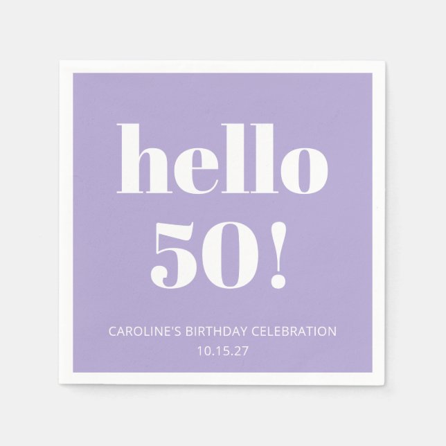 Bold Typography Modern Lavender Birthday Party 50 Napkin (Front)