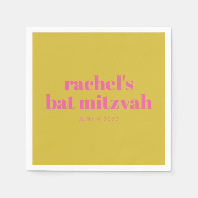 Bold Typography Modern Pink Yellow Personalized Napkin (Front)