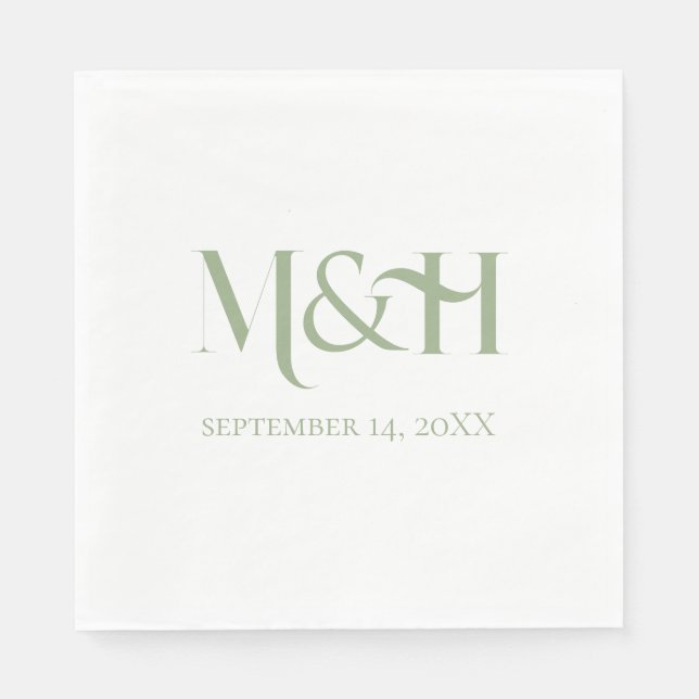 Bold Typography Modern Wedding Sage Green Napkin (Front)