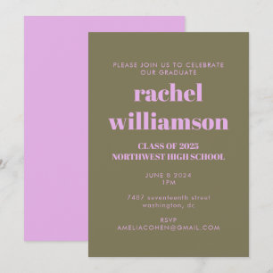 Bold Typography Olive and Lilac Graduation Party Invitation