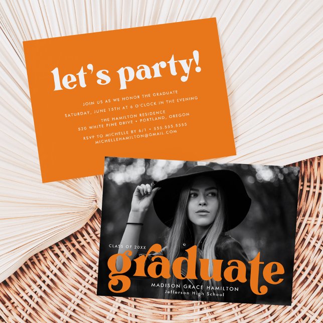 Bold Typography Orange Photo Graduation Party Invitation (Creator Uploaded)