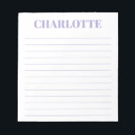 Bold Typography Personalized Lavender Name Lined Notepad<br><div class="desc">Bold Modern Typography Personalized Name Lined Notepad in Lavender</div>