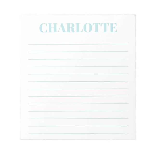 Bold Typography Personalized Light Blue Name Lined Notepad (Front)