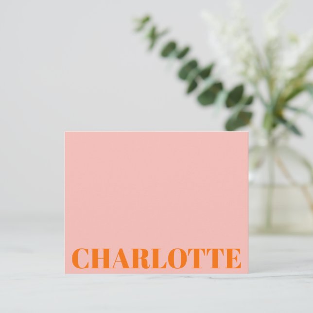 Bold Typography Personalized Name Orange Pink Card (Standing Front)