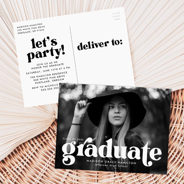 Bold Typography Photo Graduation Party Invitation Postcard (Creator Uploaded)