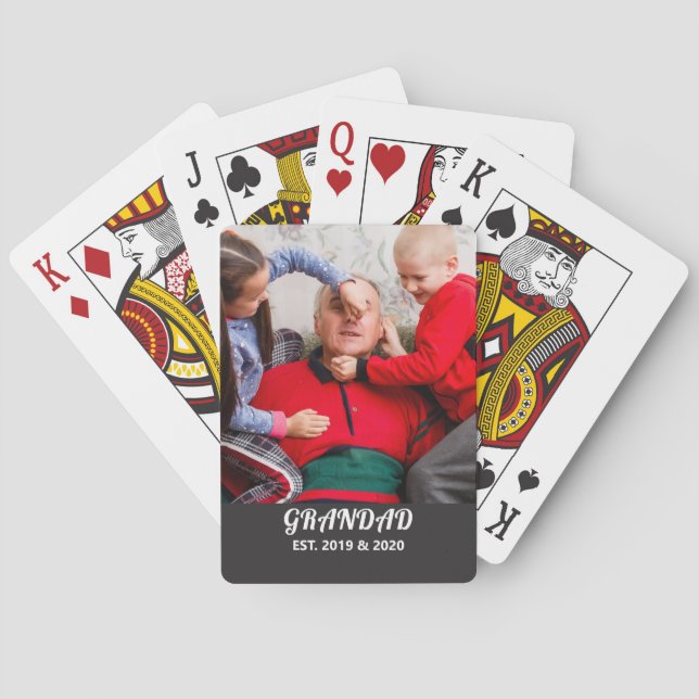 Bold Typography Photo Grandad Established Playing Cards (Back)