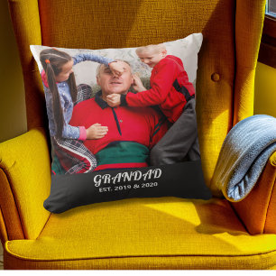 Bold Typography Photo Grandad Established Throw Pillow