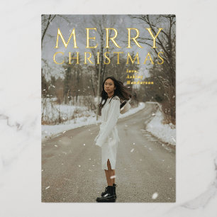 Bold Typography Photo Modern Christmas Foil Holiday Card