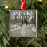 Bold Typography Photo Modern Christmas Metal Ornament<br><div class="desc">Modern Christmas ornament featuring "Merry Christmas" in bold typography.</div>