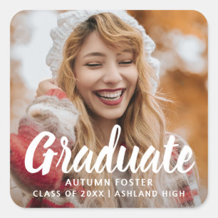 Bold Typography Photo Modern Graduation Square Sticker
