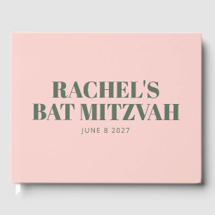 Bold Typography Pink and Green Modern Bat Mitzvah Guest Book