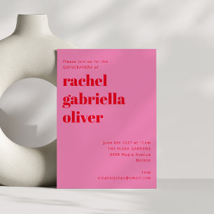 Bold Typography Pink and Red Modern QUINCEAÑERA Invitation