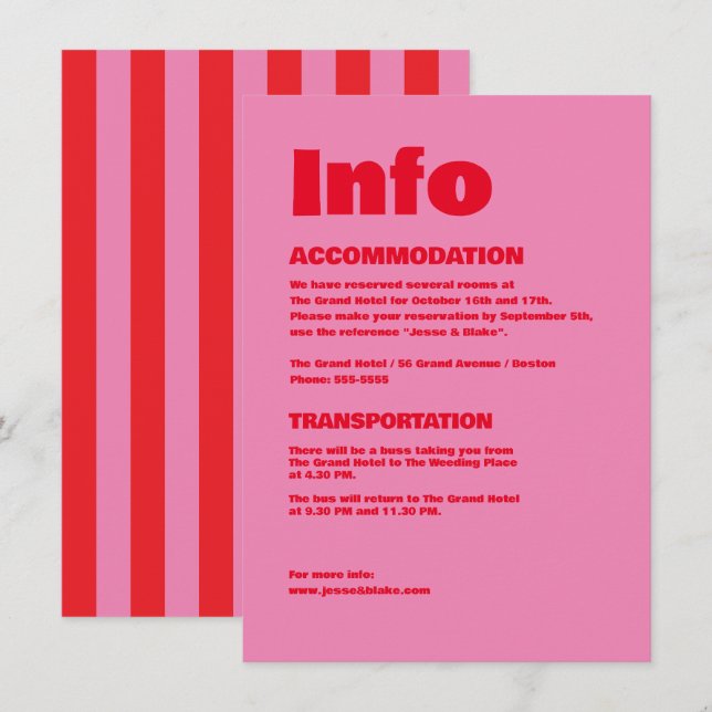 Bold Typography, Pink and Red Wedding Enclosure Card (Front/Back)
