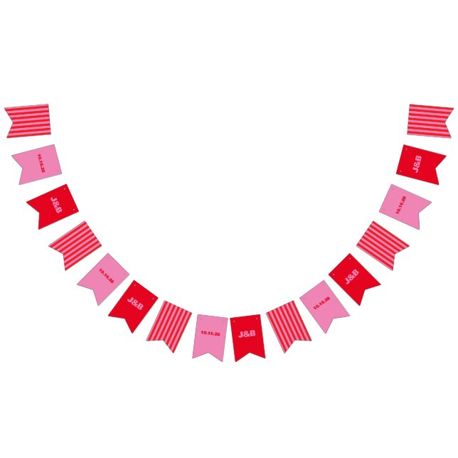 Bold Typography, Pink and Red Wedding Favour Bag Bunting Flags (All)