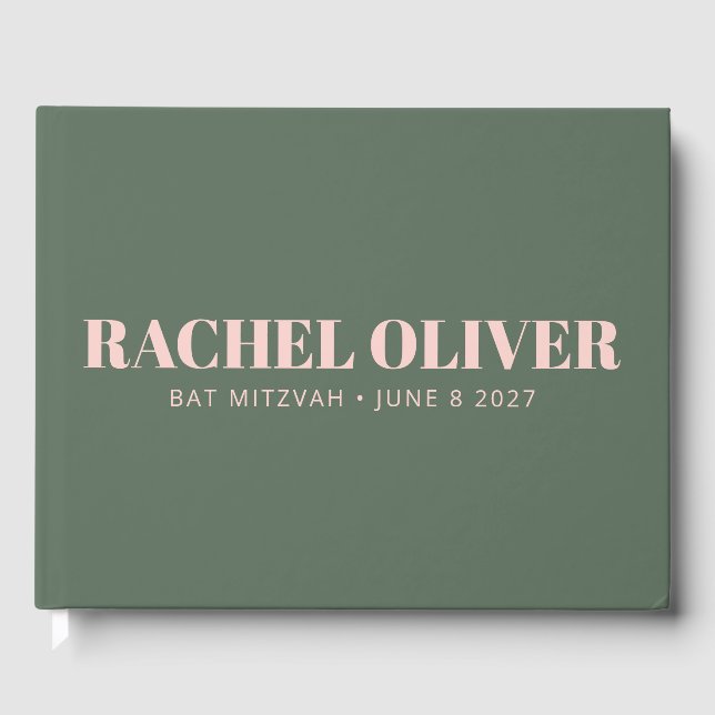 Bold Typography Pink Green Custom Bat Mitzvah Guest Book (Front)