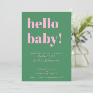 Bold Typography Pink Green Modern Baby Shower Invitation