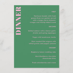 Bold Typography Pink Green Simple Wedding Dinner  Menu