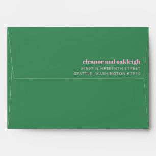 Bold Typography Pink Green Wedding Return Address Envelope