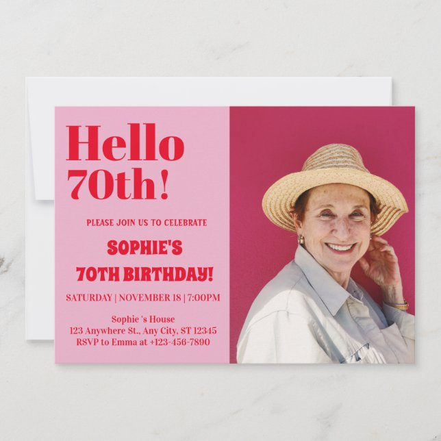 Bold Typography Pink Modern Seventy 70th Birthday  Invitation (Front)